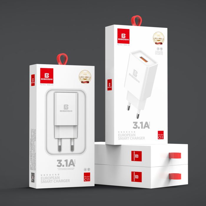 Мережевий зарядний пристрій Biboshi C11 1 USB 3.1A + кабель Micro-USB white