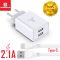 Мережевий зарядний пристрій Biboshi C01 2 USB 2.1A + кабель Type-C white