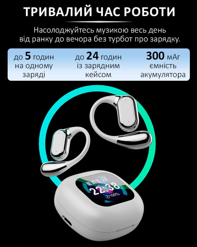 Наушники беспроводные Q18 TWS Earbuds с LED дисплеем, Bluetooth 5.4, ENC, 300mAh White