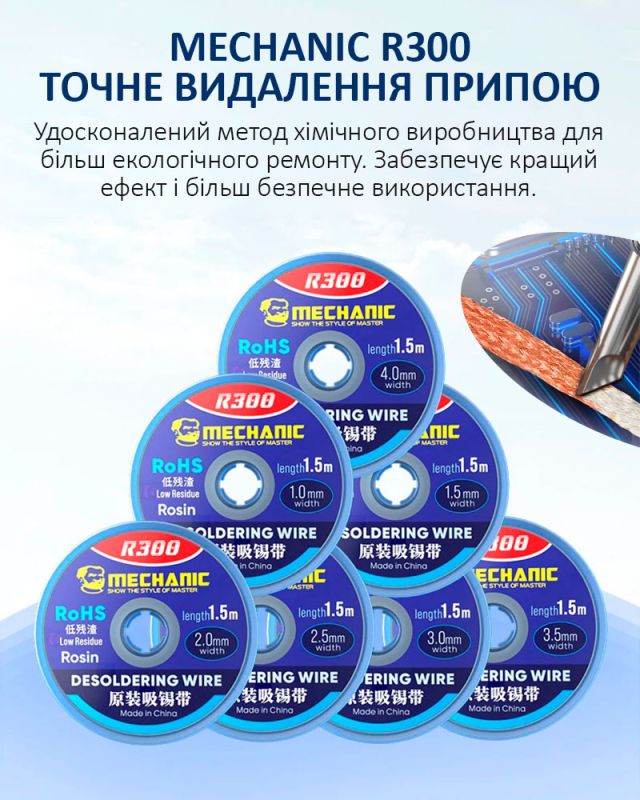 Обплетення для зняття припою Mechanic R300 / довжина 1.5 м / ширина 3.5 мм