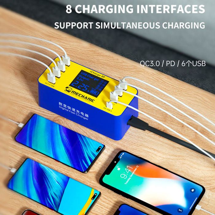 Швидкий зарядний пристрій Mechanic iCharge 8S / 3A / 6xUSB / 1xType-C PD3.0 / 1xUSB QC3.0 / 40W