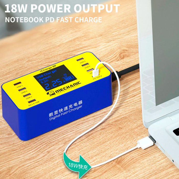 Швидкий зарядний пристрій Mechanic iCharge 8S / 3A / 6xUSB / 1xType-C PD3.0 / 1xUSB QC3.0 / 40W