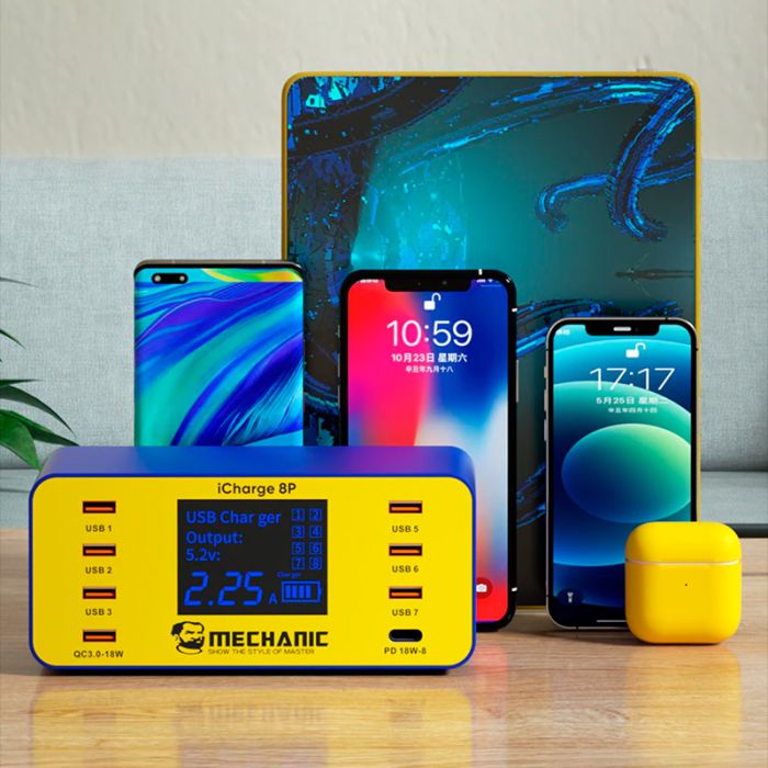 Швидкий зарядний пристрій Mechanic iCharge 8S / 3A / 6xUSB / 1xType-C PD3.0 / 1xUSB QC3.0 / 40W