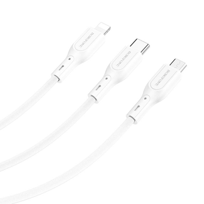 USB кабель Borofone BX66 3 в 1 Lightning/ Micro-USB/ Type-C 2A 1m білий