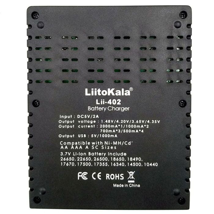 Универсальное зарядное устройство LiitoKala Lii-402 для 18650, AA, AAA Li-Ion, LiFePO4, Ni-MH/Cd + PowerBank