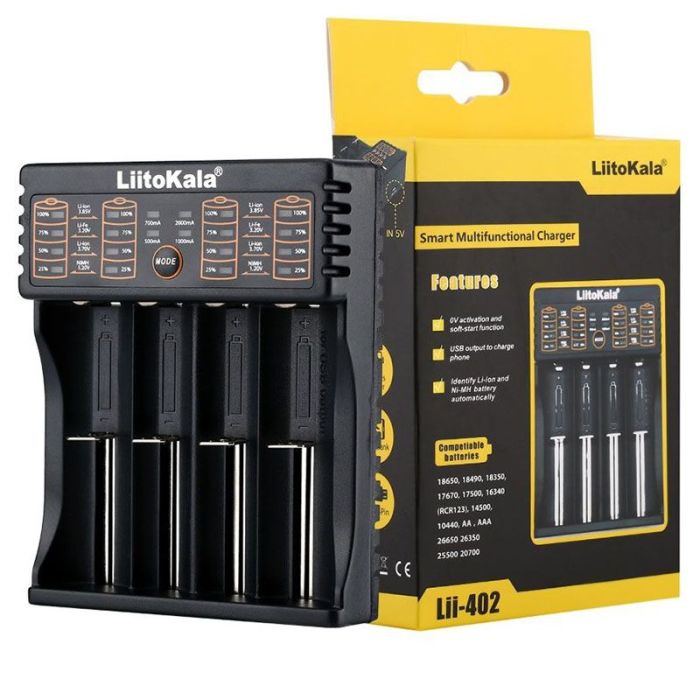 Универсальное зарядное устройство LiitoKala Lii-402 для 18650, AA, AAA Li-Ion, LiFePO4, Ni-MH/Cd + PowerBank