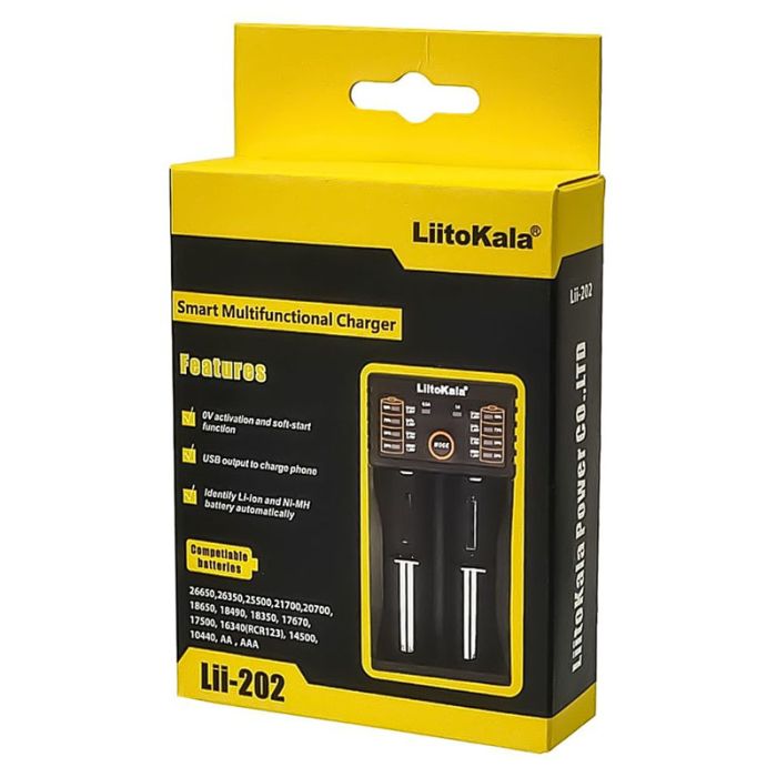 Універсальний зарядний пристрій LiitoKala Lii-202 для 18650, AA, AAA Li-Ion, LiFePO4, Ni-MH/Cd + PowerBank