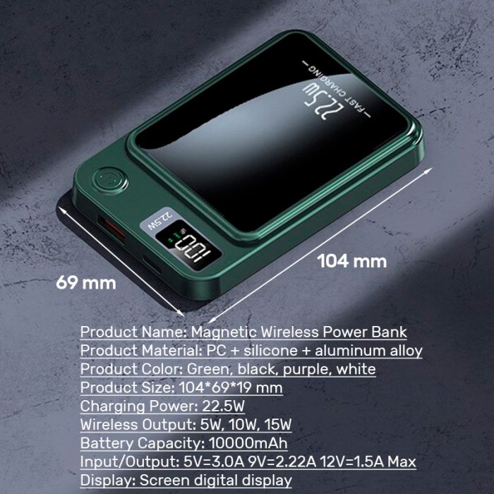 Power bank бездротовий XIYT Y211 / швидка зарядка / Magsafe / Magnetic / 22.5W + 15W / 10000 mAh Violet