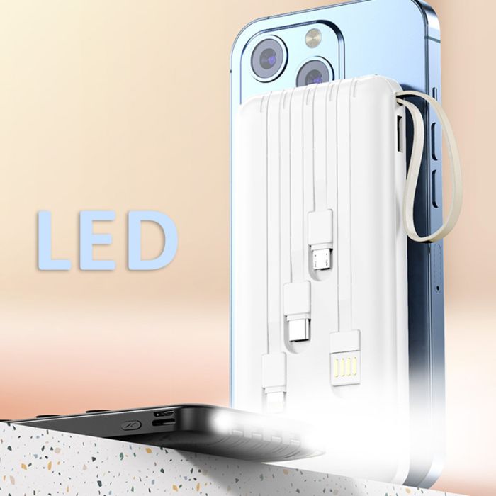 Power Bank VNpower K305 10000 mAh + кабель 4в1 USB/Micro/Type-C/Lightning/Ліхтарик Black