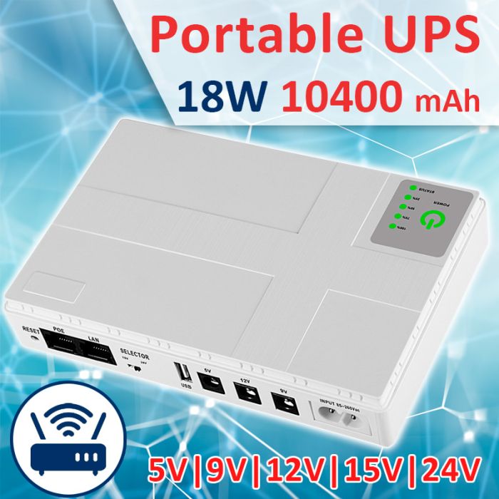 Джерело безперебійного живлення для роутера DC1018P / 18 Вт / 10400 mah / White
