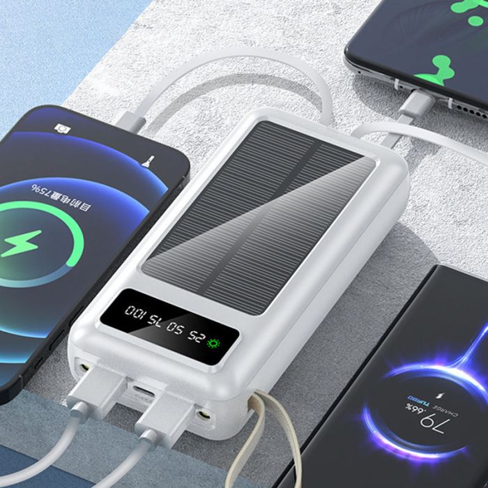 Power bank XIYT Y110 30000 mah + кабель 4 в 1 USB/Micro/Type-C/Lightning/Ліхтарик/Сонячна панель Black