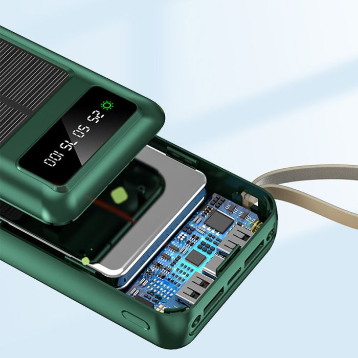 Power bank XIYT Y110 30000 mah + кабель 4 в 1 USB/Micro/Type-C/Lightning/Ліхтарик/Сонячна панель Black