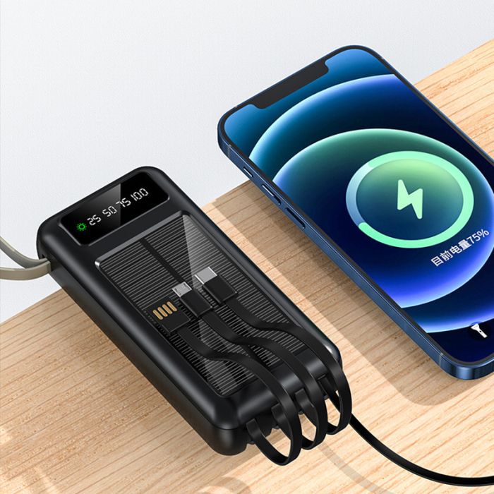 Power bank XIYT Y110 30000 mah + кабель 4 в 1 USB/Micro/Type-C/Lightning/Ліхтарик/Сонячна панель Black
