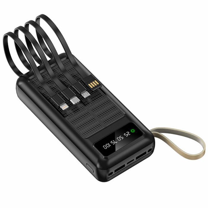 Power bank XIYT Y110 30000 mah + кабель 4 в 1 USB/Micro/Type-C/Lightning/Ліхтарик/Сонячна панель Black