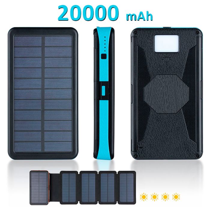 УМБ із сонячною панеллю XIYT HY-1803 / Power bank / 20000 mah / 2xUSB / Micro / Type-C Blue