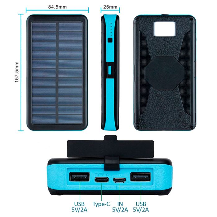 УМБ із сонячною панеллю XIYT HY-1803 / Power bank / 20000 mah / 2xUSB / Micro / Type-C Blue