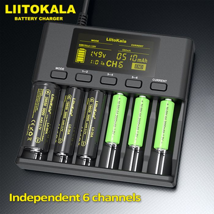 Зарядний пристрій LiitoKala Lii-S6 для акумуляторів 18650/21700/26650/АА/ААА/Li-Ion/LiFePO4/NiMH