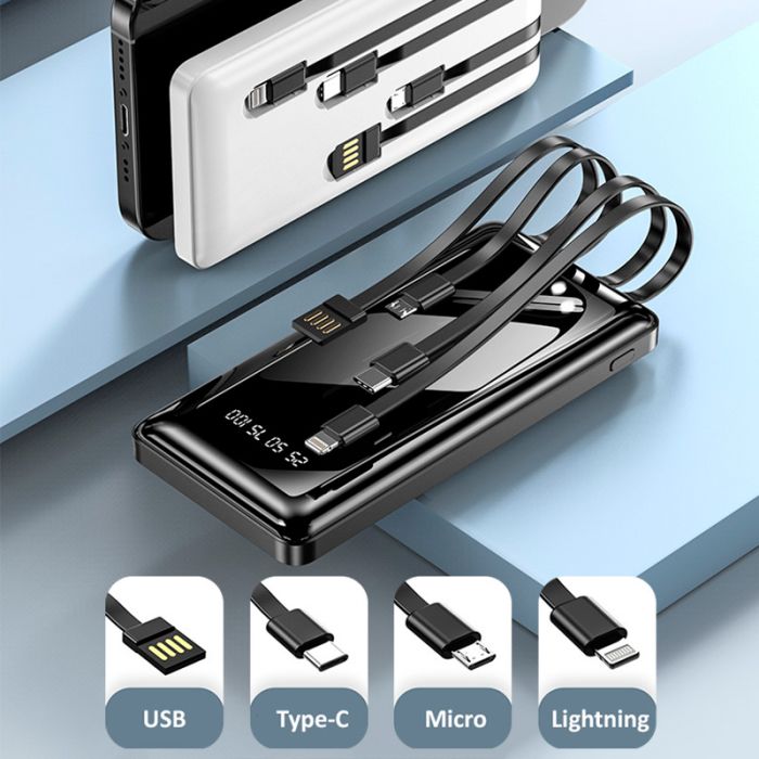 Power bank XIYT YZB0815 10000 mAh + кабель 4в1 USB / Micro / Type-C / Lightning / Ліхтарик White