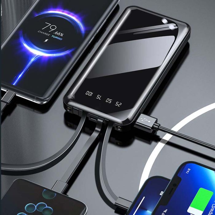 Power bank XIYT YZB0815 10000 mAh + кабель 4в1 USB / Micro / Type-C / Lightning / Ліхтарик White