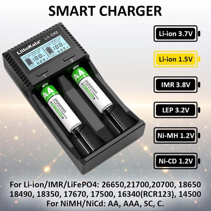Интеллектуальное зарядное устройство LiitoKala Lii-CH2 для 18650, AA, AAA Li-Ion, LiFePO4, Ni-MH-Cd