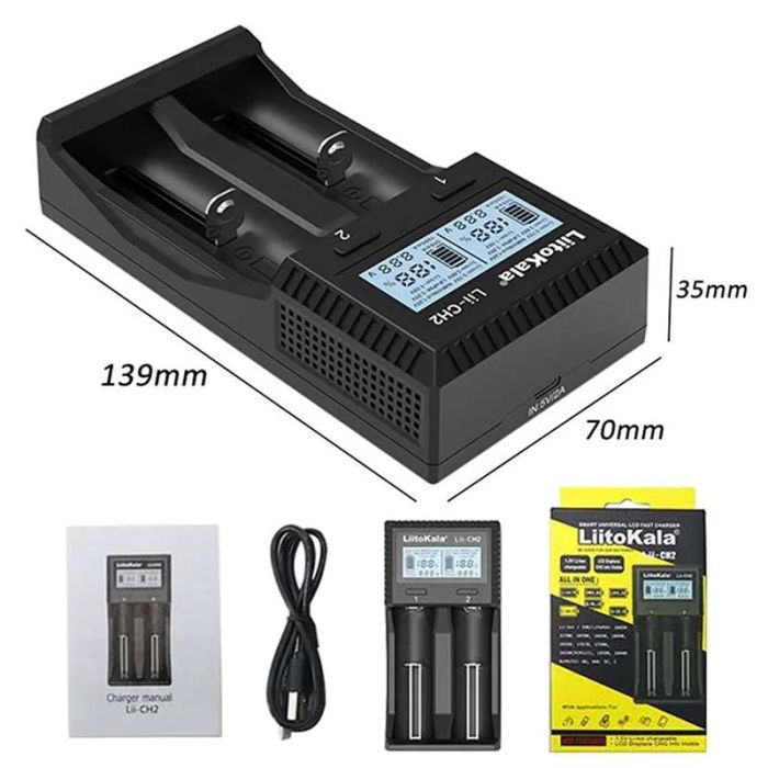 Интеллектуальное зарядное устройство LiitoKala Lii-CH2 для 18650, AA, AAA Li-Ion, LiFePO4, Ni-MH-Cd