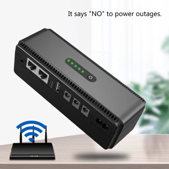 Источник бесперебойного питания для роутера Mini UPS 5V / 9V / 12V / 10400mAh 18W Black
