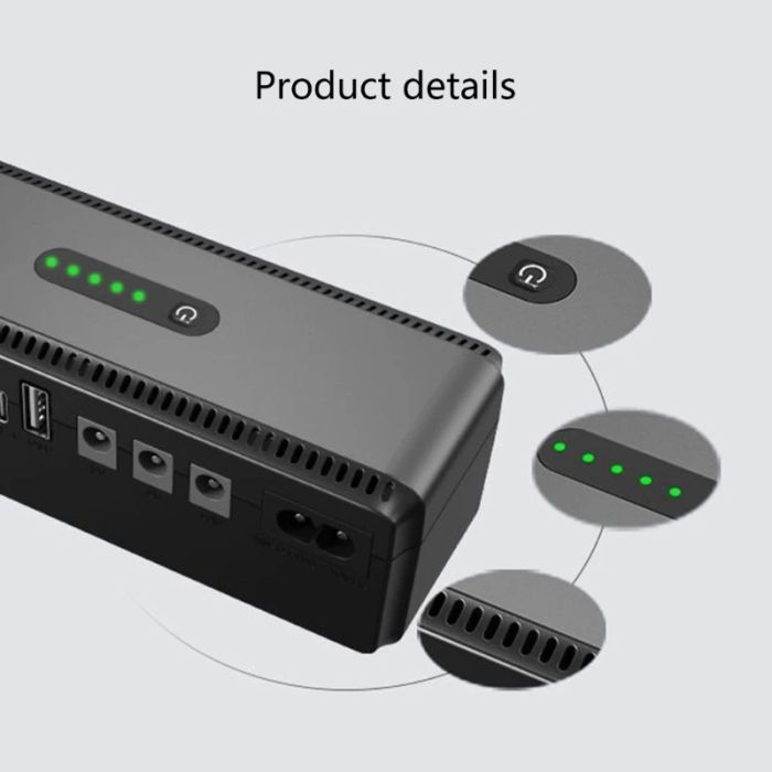 Источник бесперебойного питания для роутера Mini UPS 5V / 9V / 12V / 10400mAh 18W Black