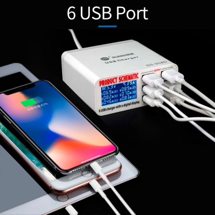 Быстрое зарядное устройство Sunshine SS-304D 3.5A / 6xUSB / 30W