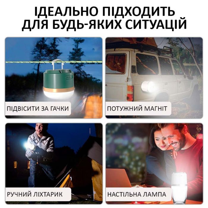 Ліхтар кемпінговий Camping Light M0 + Powerbank 3600 mAh / 5 режимів / магніт / гачок / IP65 / Type-C Black