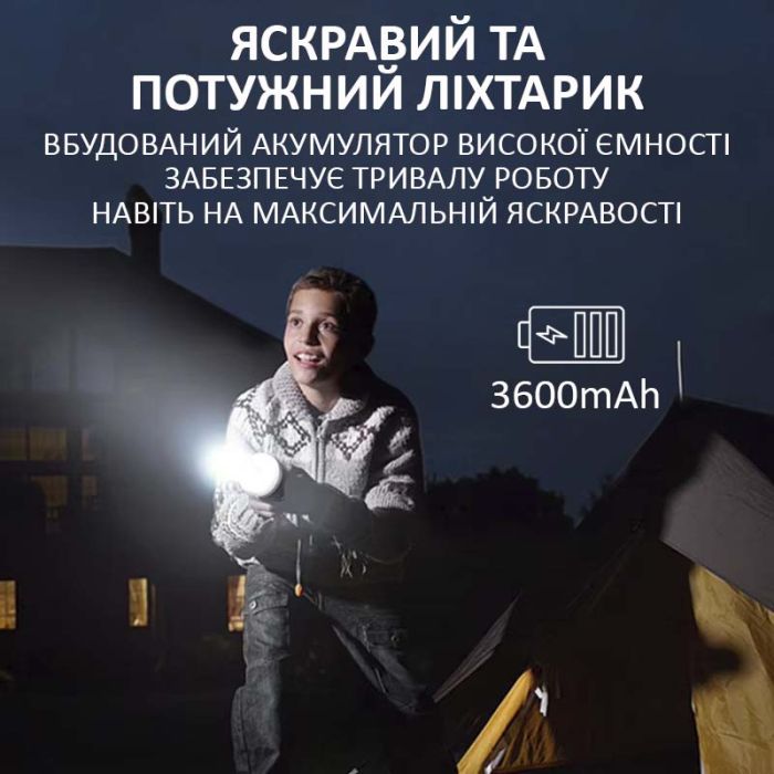 Ліхтар кемпінговий Camping Light M0 + Powerbank 3600 mAh / 5 режимів / магніт / гачок / IP65 / Type-C Black