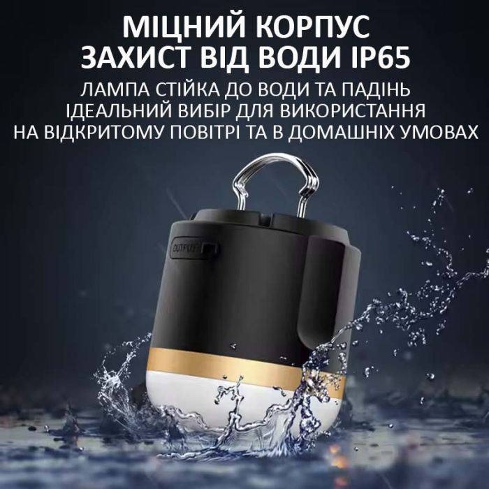 Ліхтар кемпінговий Camping Light M1 + Powerbank 7200 mAh / 5 режимів / магніт / гачок / IP65 / Type-C Black