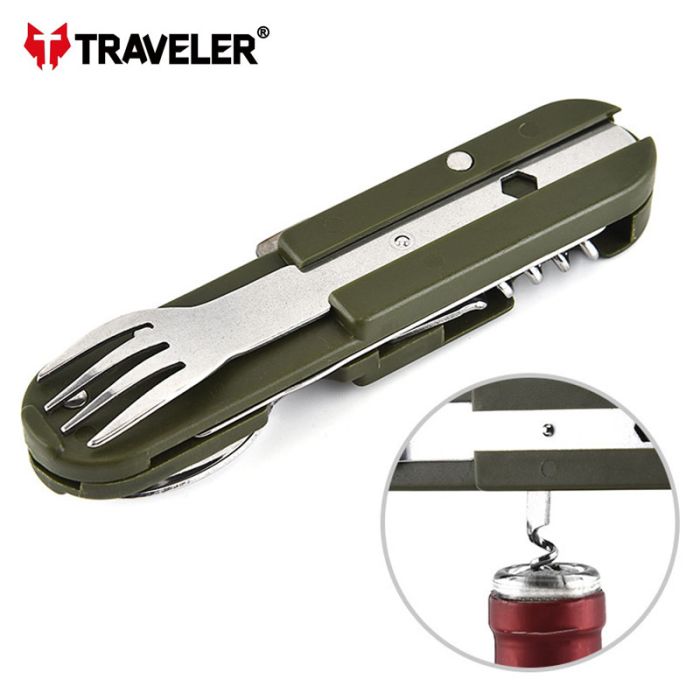 Мультитул похідний Traveler K607 ніж, ложка, вилка, штопор, відкривалка, з чохлом