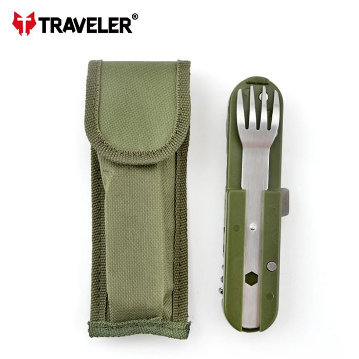 Мультитул похідний Traveler K607 ніж, ложка, вилка, штопор, відкривалка, з чохлом