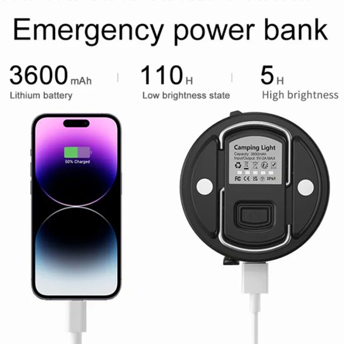 Ліхтар кемпінговий Camping Light M0 + Powerbank 3600 mAh / 13 режимів / магніт / гачок / IP65 / 5W / Type-C