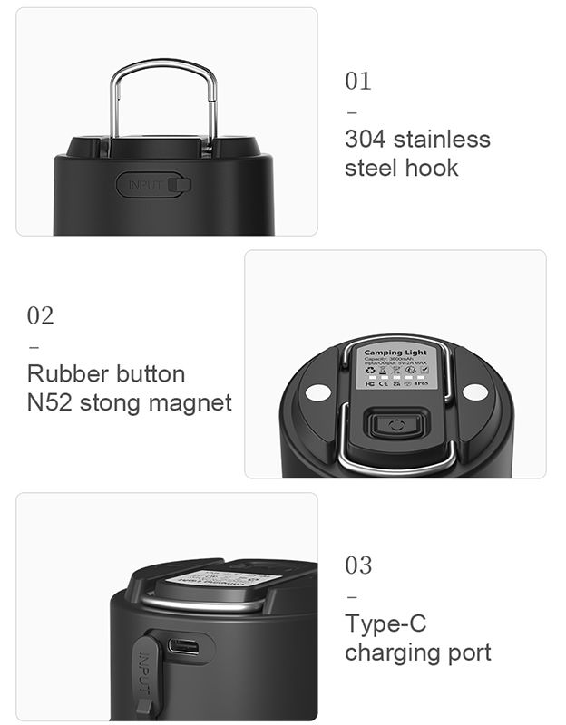 Ліхтар кемпінговий Camping Light M0 + Powerbank 3600 mAh / 13 режимів / магніт / гачок / IP65 / 5W / Type-C
