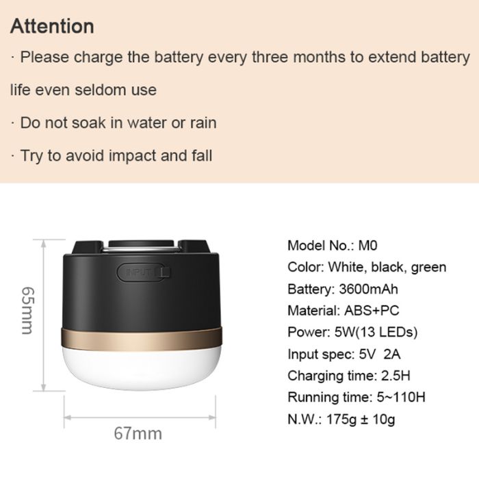 Ліхтар кемпінговий Camping Light M0 + Powerbank 3600 mAh / 13 режимів / магніт / гачок / IP65 / 5W / Type-C
