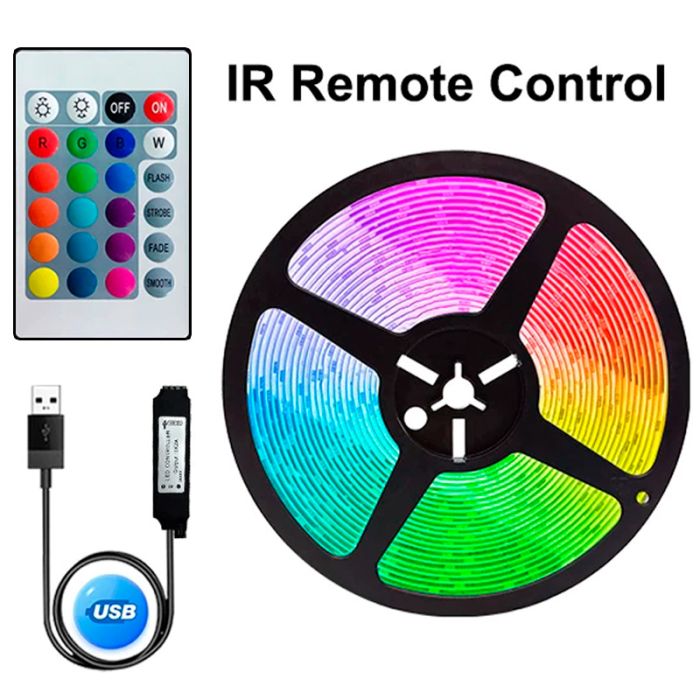 Світлодіодна LED стрічка 5 метрів USB / Bluetooth / Powerbank / 5В / RGB без додатка