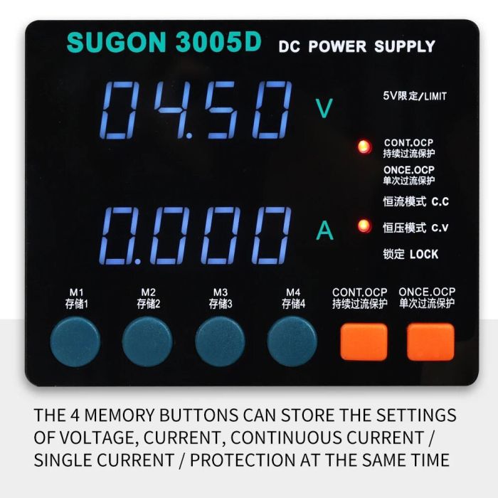 Блок живлення SUGON 3005D 30V 5A, трансформаторний, цифрова індикація (V/A), USB, 4 канали пам'яті
