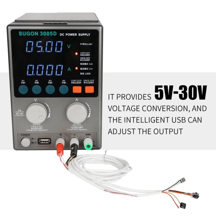 Блок живлення SUGON 3005D 30V 5A, трансформаторний, цифрова індикація (V/A), USB, 4 канали пам'яті
