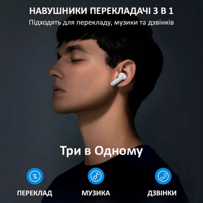 Наушники переводчик Timekettle M3 синхронный перевод, музыка, звонки, 42 языка, офлайн + онлайн White