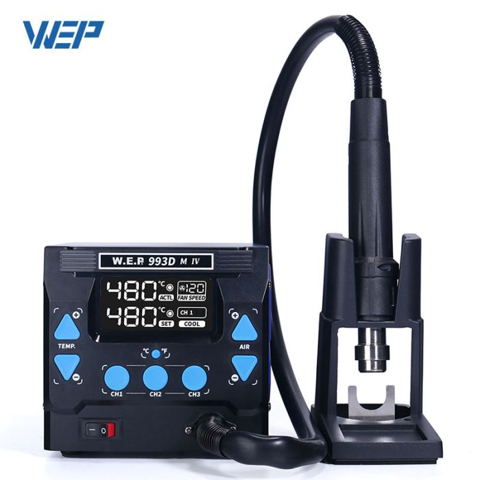 Термовоздушная паяльная станция WEP 993DM-IV фен / 1000 Вт / 100-500°С / 120 л/мин / сменные насадки