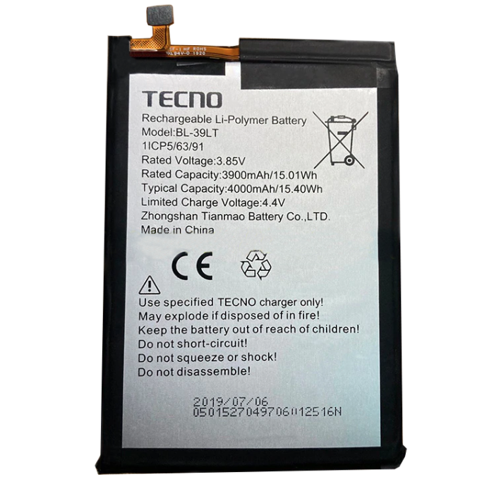 Акумулятор для Tecno Spark 4 (KC8) 4000 mAh (BL-39LT)