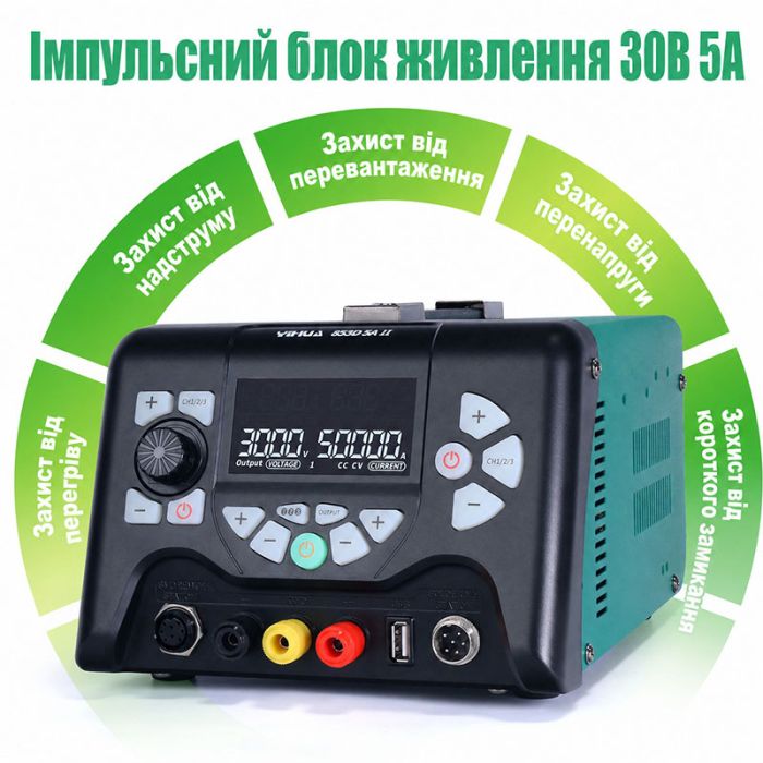 Паяльная станция 3 в 1 YIHUA 853D 5A II / термофен, паяльник, блок питания / 970 Вт / 480°C / 30V / 5A
