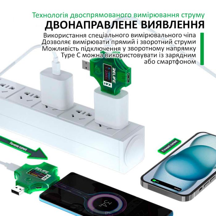 USB тестер Relife XA1 тока, напряжения, емкости / USB-A / Type-C / PD / QC 3.0 / 4-25V / 5A