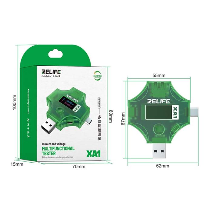USB тестер Relife XA1 тока, напряжения, емкости / USB-A / Type-C / PD / QC 3.0 / 4-25V / 5A