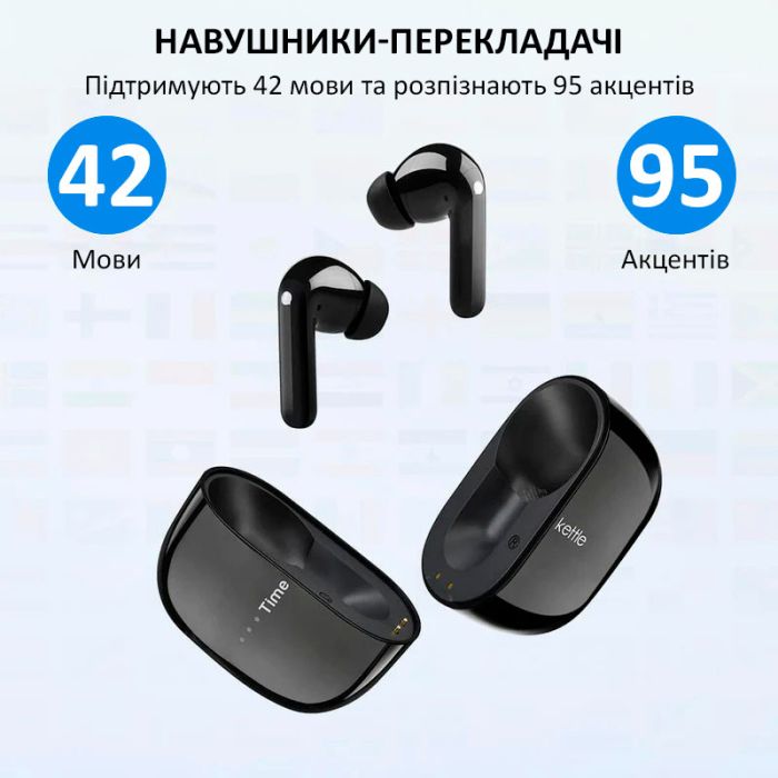 Наушники переводчик Timekettle M3 синхронный перевод, музыка, звонки, 42 языка, онлайн Black