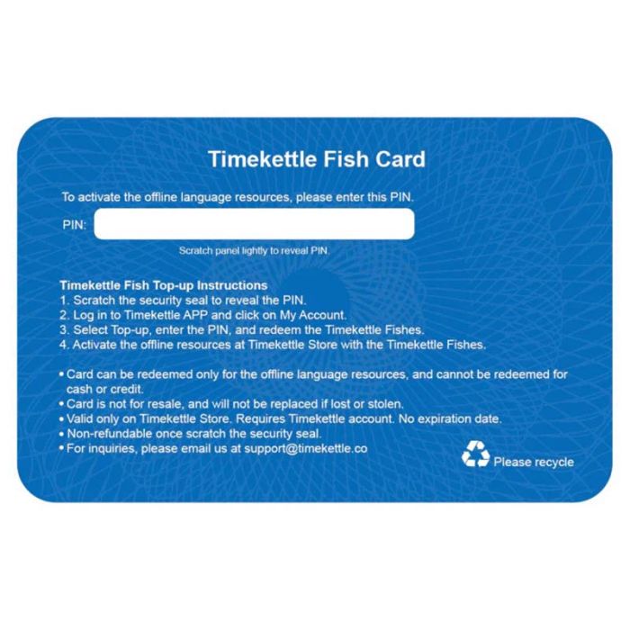 Карта пополнения Timekettle Fish Card x30 для переводчиков WT2, M3, Офлайн пакет языков