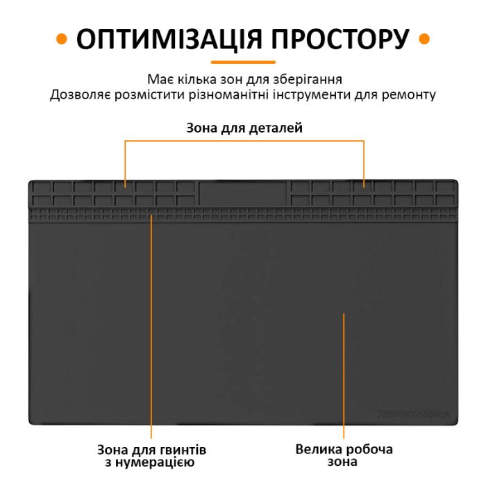 Теплоізоляційний силіконовий килимок TELIJIA TE-713 для паяння та ремонту техніки 700x400 мм Black
