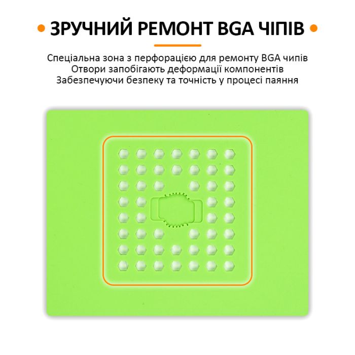 Килимок силіконовий термостійкий TELIJIA TE-709 з перфорацією, для паяння мікросхем, 450°C, 428*221мм Green
