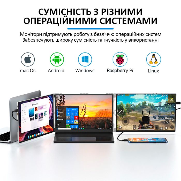 Монитор портативный W14FPC 14 дюймов с двойным дисплеем для ноутбуков / IPS / 1920x1200 / Type-C / HDMI